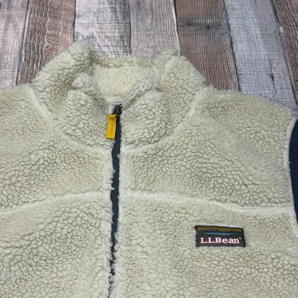 L.L.Bean Sherpa Fleece Vest Mens XL Ivory Full Zip Outdoor Hiking Camping Warm